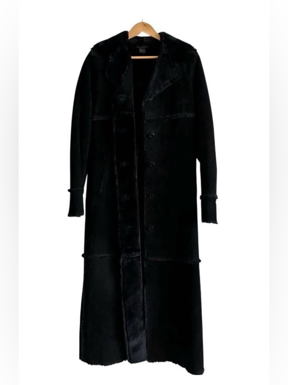 Express Black Leather Suede and Faux Fur Lined Shearling Maxi Vintage 90s Coat